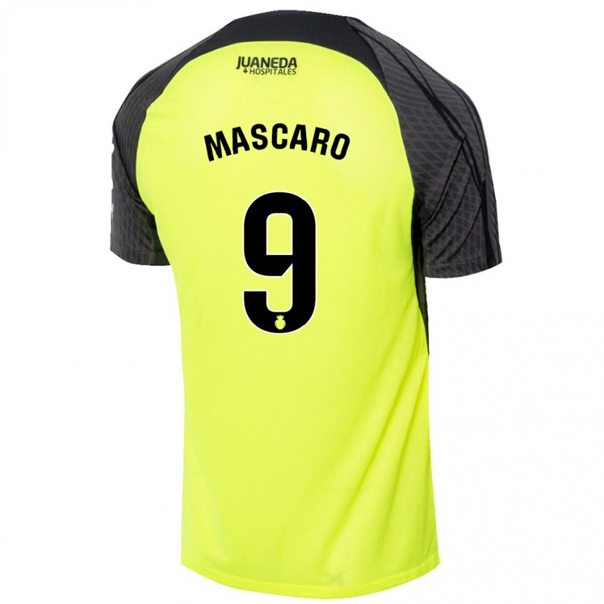 Kids Football Pau Mascaró #9 Fluorescent Green Black Away Jersey 2024/25 T-Shirt Uk