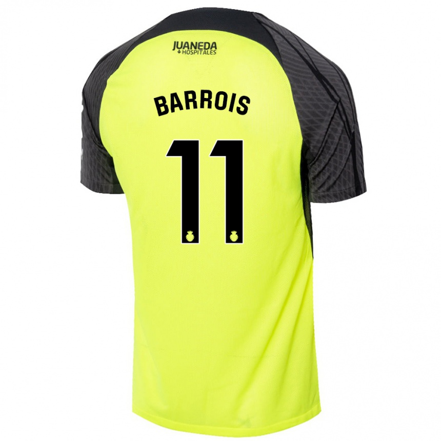 Kids Football Eliott Barrois #11 Fluorescent Green Black Away Jersey 2024/25 T-Shirt Uk