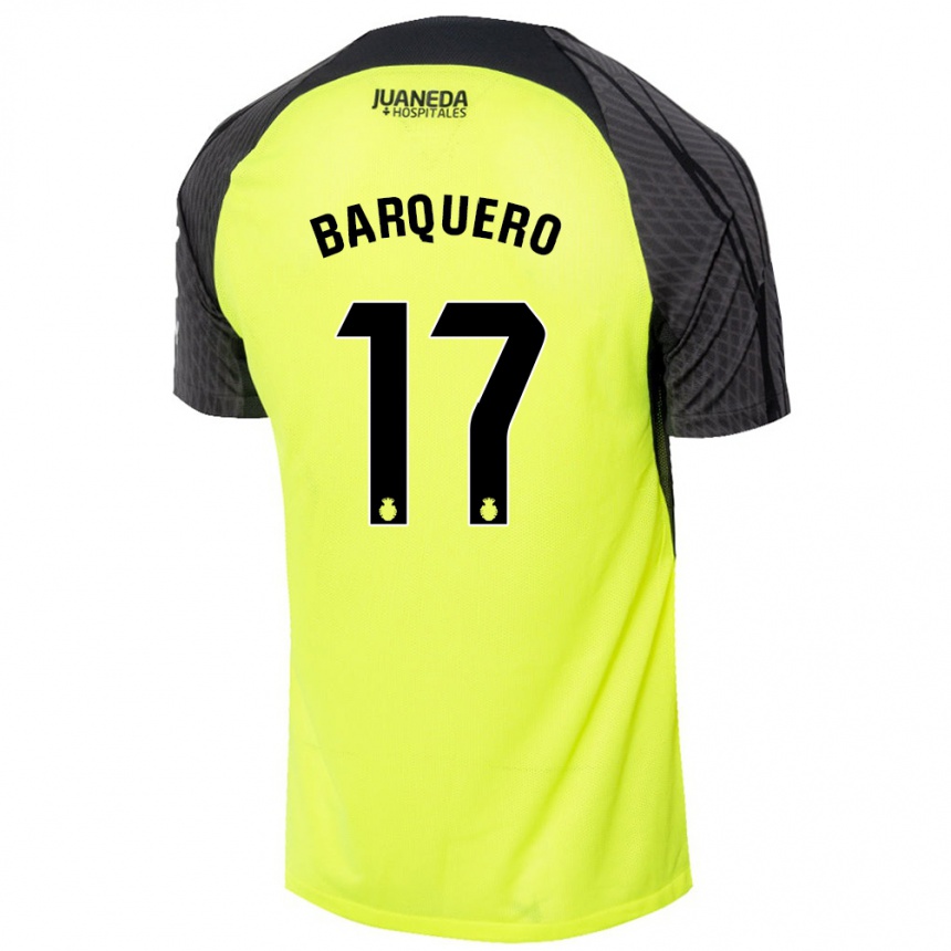 Kids Football Adrián Barquero #17 Fluorescent Green Black Away Jersey 2024/25 T-Shirt Uk