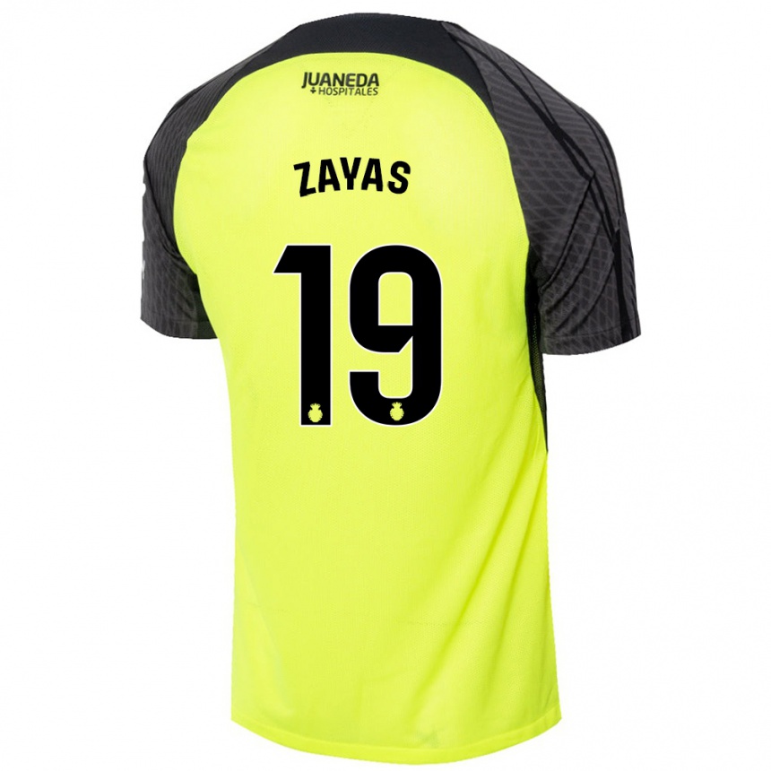 Kids Football Yosmel Zayas #19 Fluorescent Green Black Away Jersey 2024/25 T-Shirt Uk