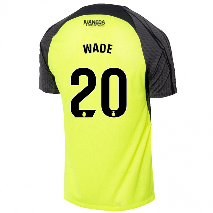 Kids Football Sebas Wade #20 Fluorescent Green Black Away Jersey 2024/25 T-Shirt Uk