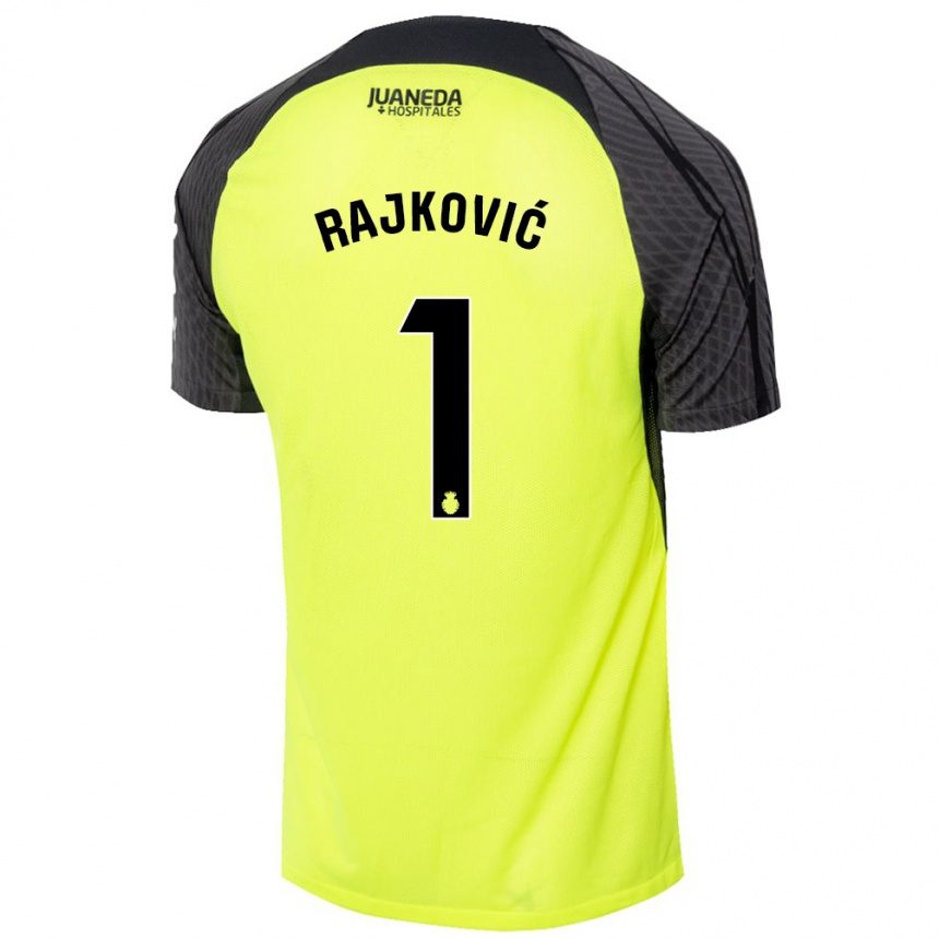 Kids Football Predrag Rajkovic #1 Fluorescent Green Black Away Jersey 2024/25 T-Shirt Uk