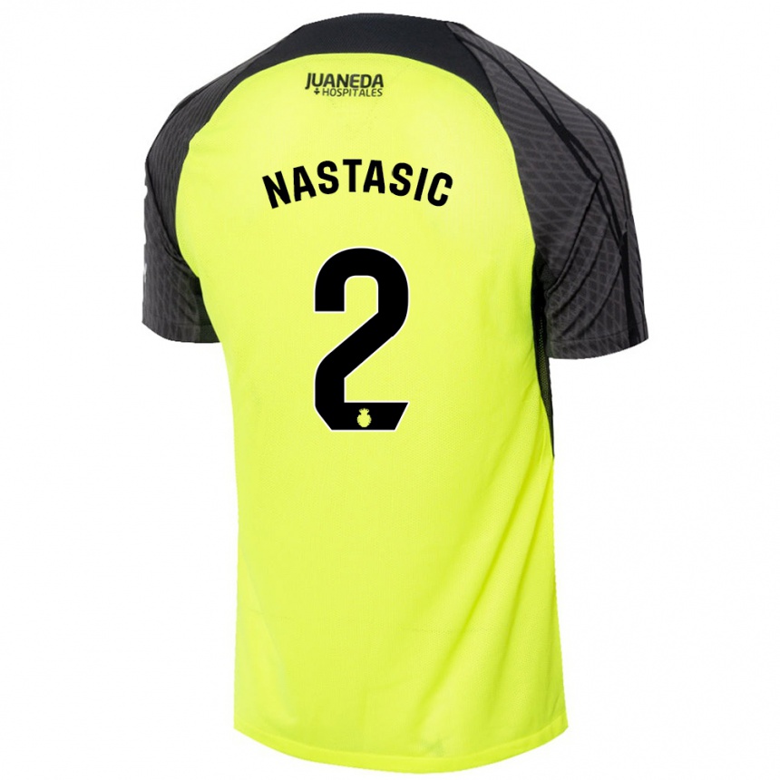 Kids Football Matija Nastasic #2 Fluorescent Green Black Away Jersey 2024/25 T-Shirt Uk