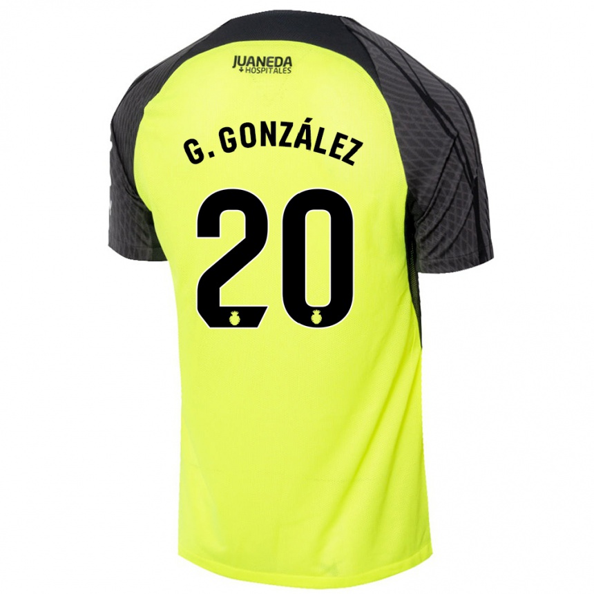 Kids Football Giovanni González #20 Fluorescent Green Black Away Jersey 2024/25 T-Shirt Uk