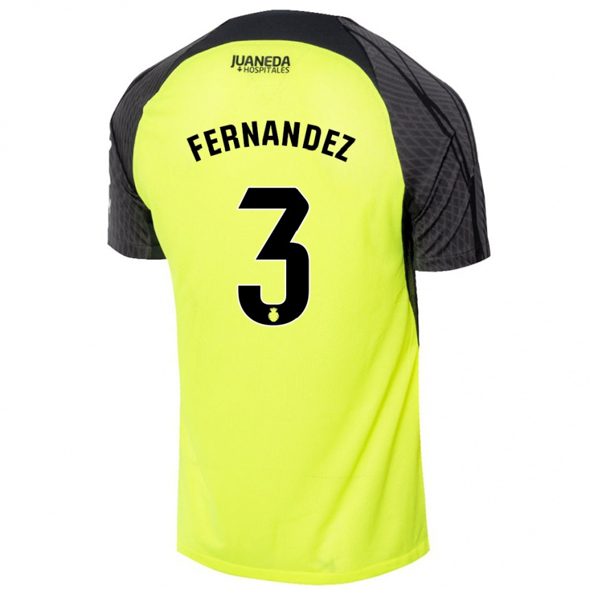 Kids Football Marcos Fernández #3 Fluorescent Green Black Away Jersey 2024/25 T-Shirt Uk