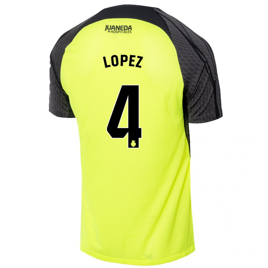 Kids Football David López #4 Fluorescent Green Black Away Jersey 2024/25 T-Shirt Uk