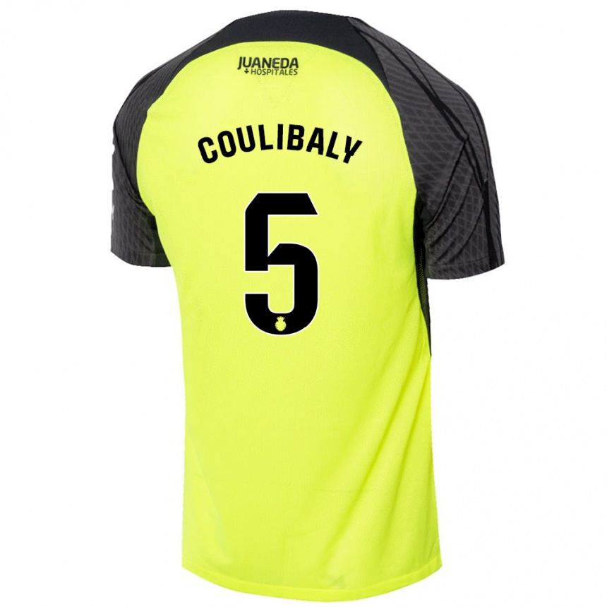 Kids Football Habib Anas Coulibaly #5 Fluorescent Green Black Away Jersey 2024/25 T-Shirt Uk