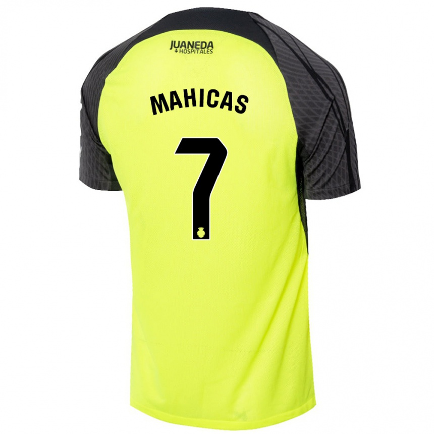 Kids Football Julián Mahicas #7 Fluorescent Green Black Away Jersey 2024/25 T-Shirt Uk