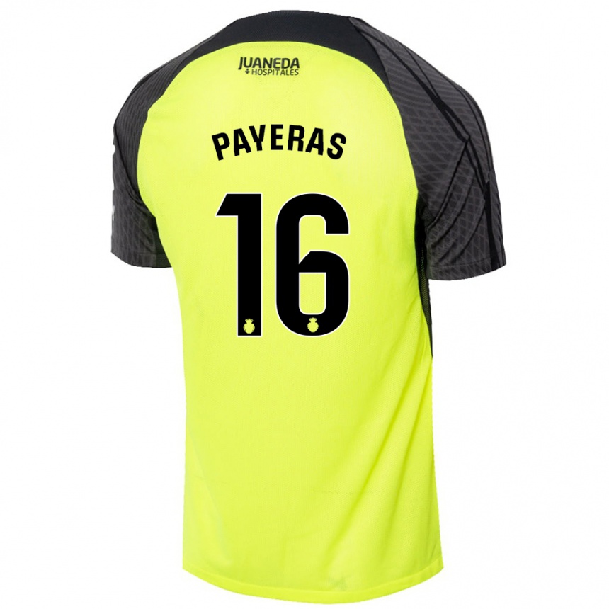 Kids Football Martí Payeras #16 Fluorescent Green Black Away Jersey 2024/25 T-Shirt Uk