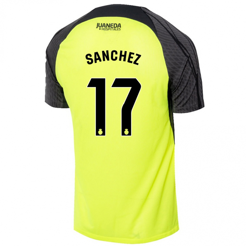 Kids Football Avelino Sánchez #17 Fluorescent Green Black Away Jersey 2024/25 T-Shirt Uk