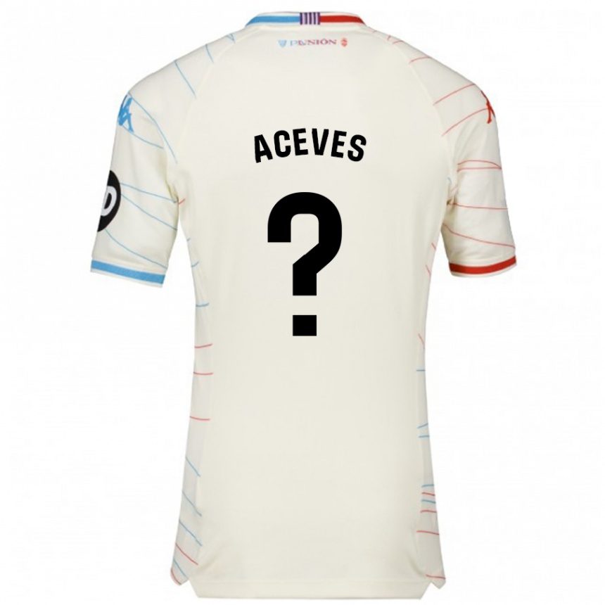 Kids Football Álvaro Aceves #0 White Red Blue Away Jersey 2024/25 T-Shirt Uk