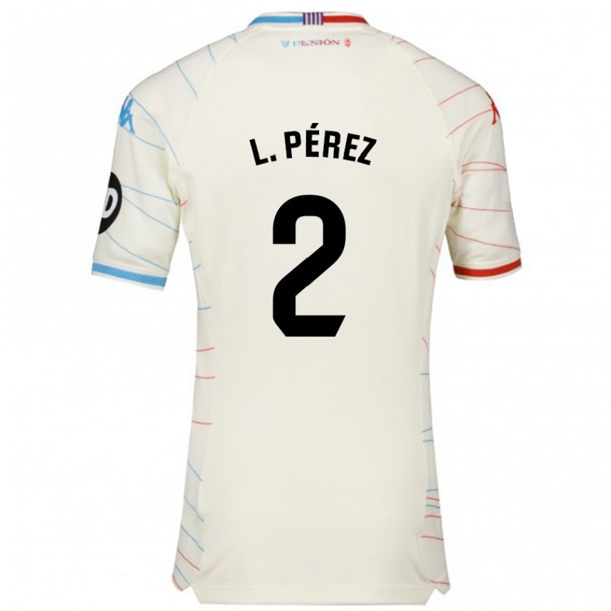 Kids Football Luis Pérez #2 White Red Blue Away Jersey 2024/25 T-Shirt Uk