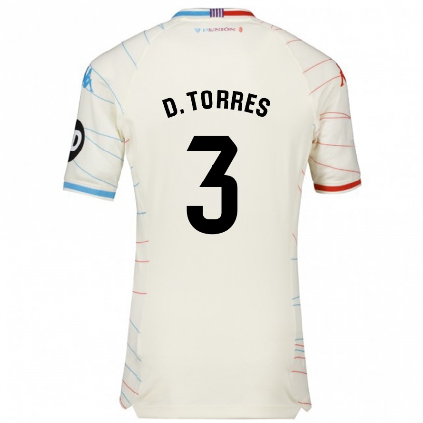 Kids Football David Torres #3 White Red Blue Away Jersey 2024/25 T-Shirt Uk