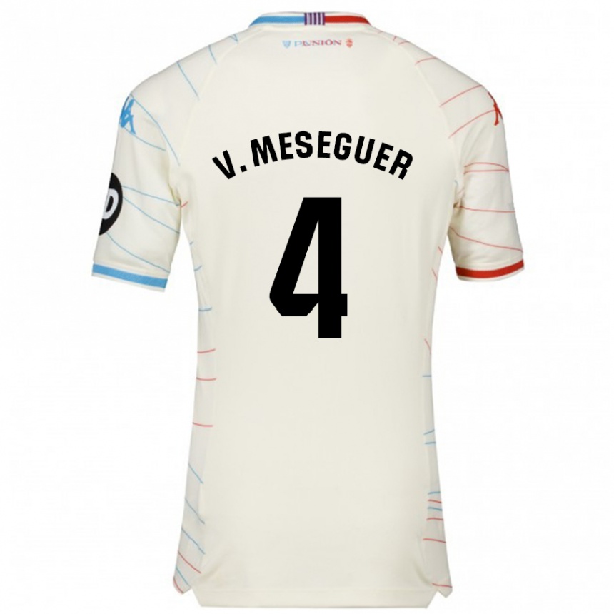 Kids Football Víctor Meseguer #4 White Red Blue Away Jersey 2024/25 T-Shirt Uk