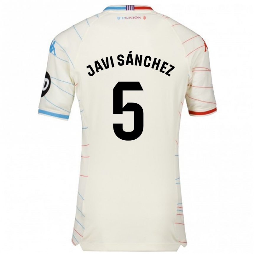 Kids Football Javi Sánchez #5 White Red Blue Away Jersey 2024/25 T-Shirt Uk