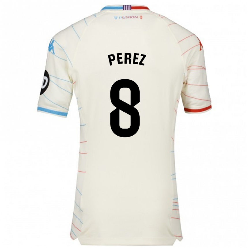 Kids Football Kike Pérez #8 White Red Blue Away Jersey 2024/25 T-Shirt Uk