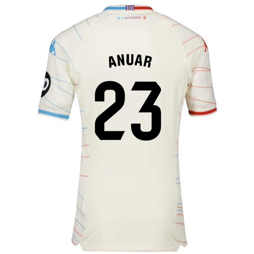 Kids Football Anuar #23 White Red Blue Away Jersey 2024/25 T-Shirt Uk