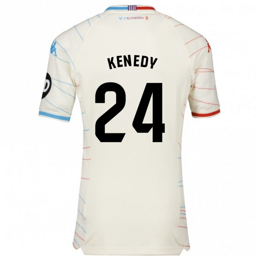 Kids Football Kenedy #24 White Red Blue Away Jersey 2024/25 T-Shirt Uk