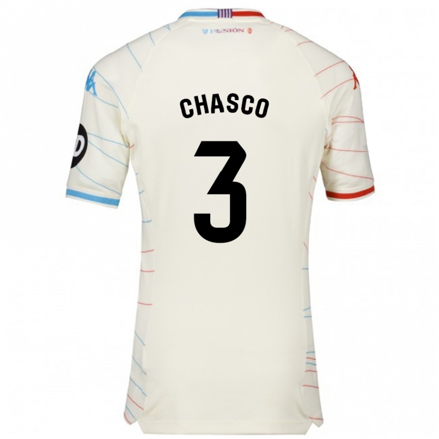 Kids Football Raúl Chasco #3 White Red Blue Away Jersey 2024/25 T-Shirt Uk