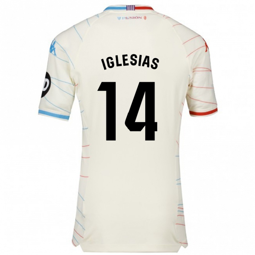 Kids Football Koke Iglesias #14 White Red Blue Away Jersey 2024/25 T-Shirt Uk