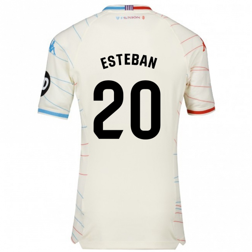 Kids Football Sergio Esteban #20 White Red Blue Away Jersey 2024/25 T-Shirt Uk