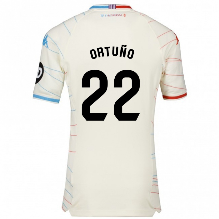 Kids Football Fran Ortuño #22 White Red Blue Away Jersey 2024/25 T-Shirt Uk