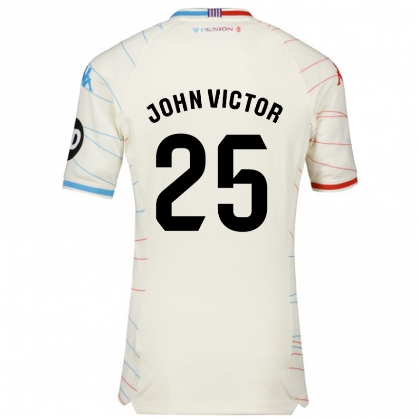 Kids Football John Victor #25 White Red Blue Away Jersey 2024/25 T-Shirt Uk