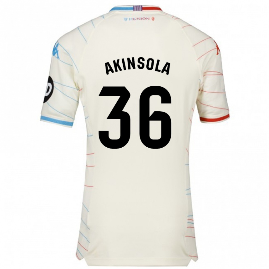 Kids Football Tunde Akinsola #36 White Red Blue Away Jersey 2024/25 T-Shirt Uk