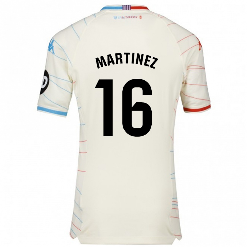 Kids Football Jesús Martínez #16 White Red Blue Away Jersey 2024/25 T-Shirt Uk