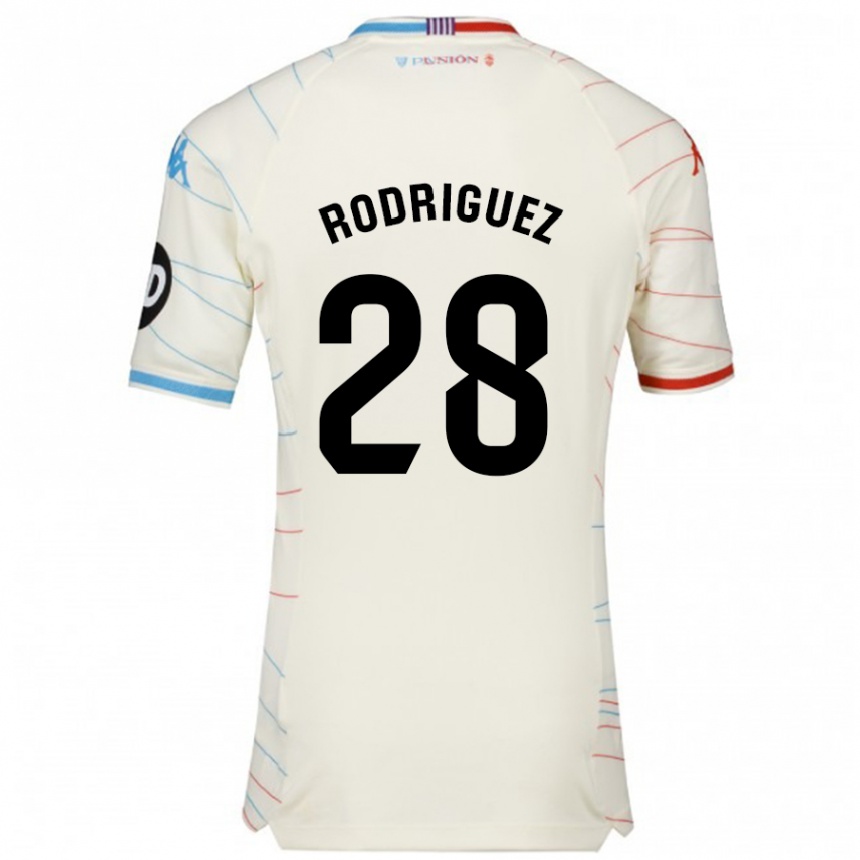 Kids Football Yago Rodríguez #28 White Red Blue Away Jersey 2024/25 T-Shirt Uk