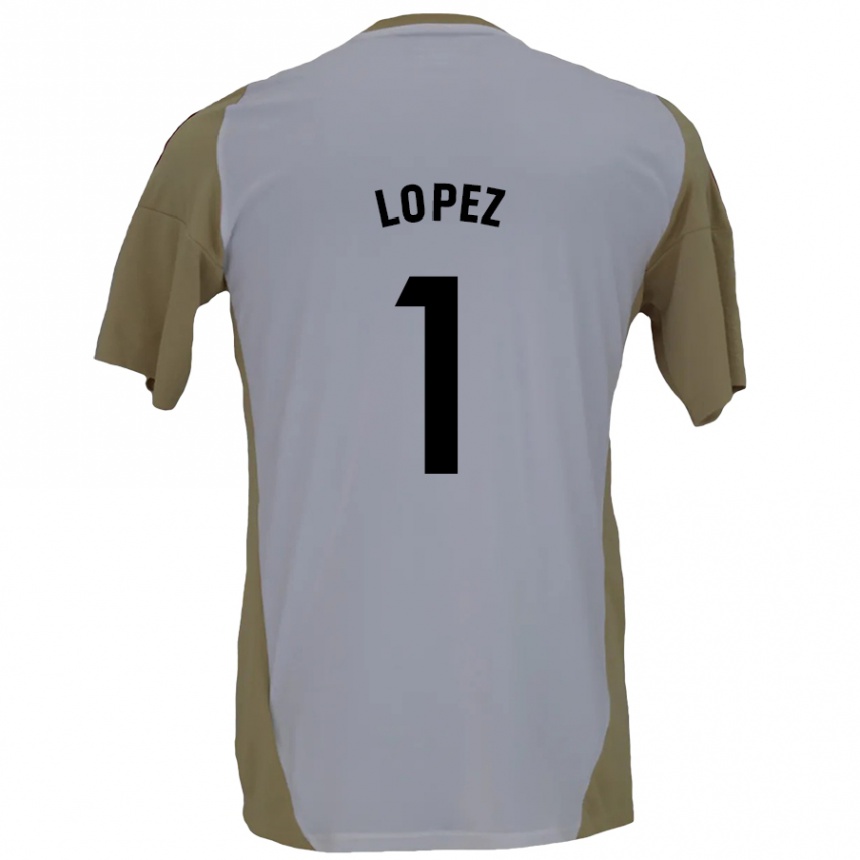 Kids Football Luis López #1 Brown White Away Jersey 2024/25 T-Shirt Uk