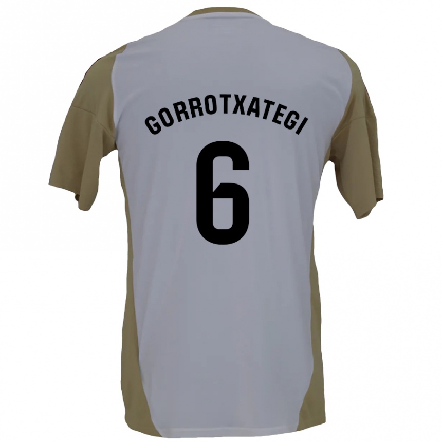 Kids Football Jon Gorrotxategi #6 Brown White Away Jersey 2024/25 T-Shirt Uk