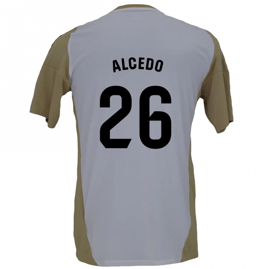 Kids Football Juan María Alcedo #26 Brown White Away Jersey 2024/25 T-Shirt Uk