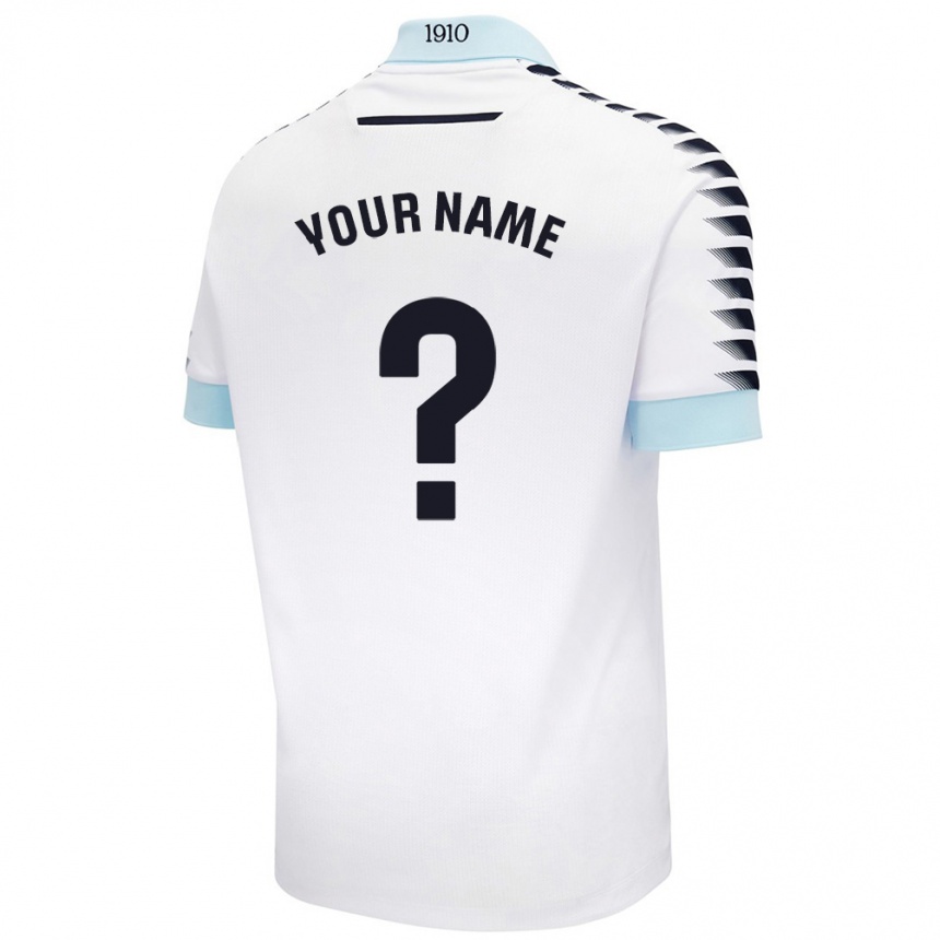 Kids Football Your Name #0 White Blue Away Jersey 2024/25 T-Shirt Uk