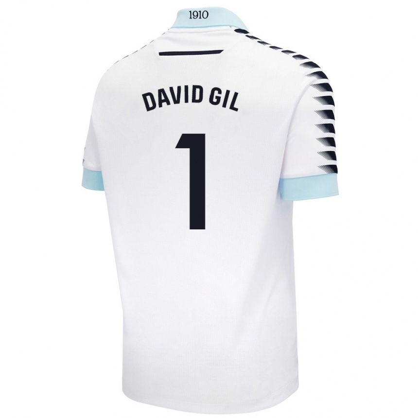 Kids Football David Gil #1 White Blue Away Jersey 2024/25 T-Shirt Uk