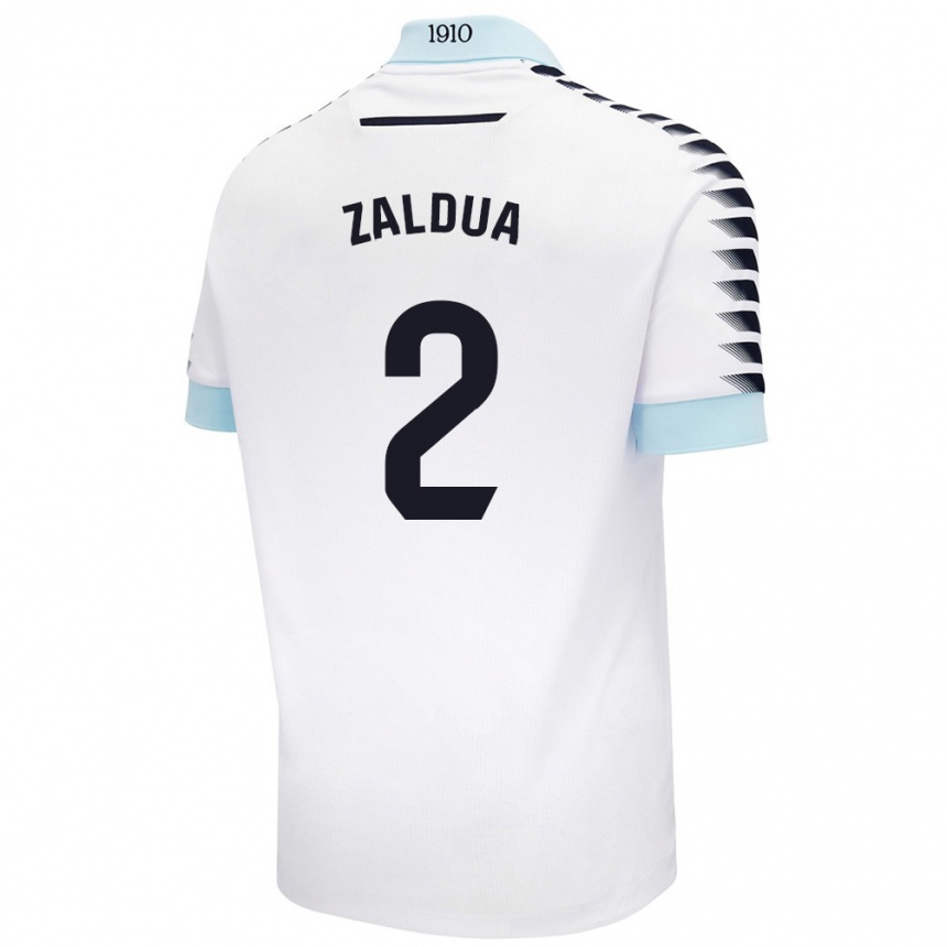 Kids Football Joseba Zaldua #2 White Blue Away Jersey 2024/25 T-Shirt Uk