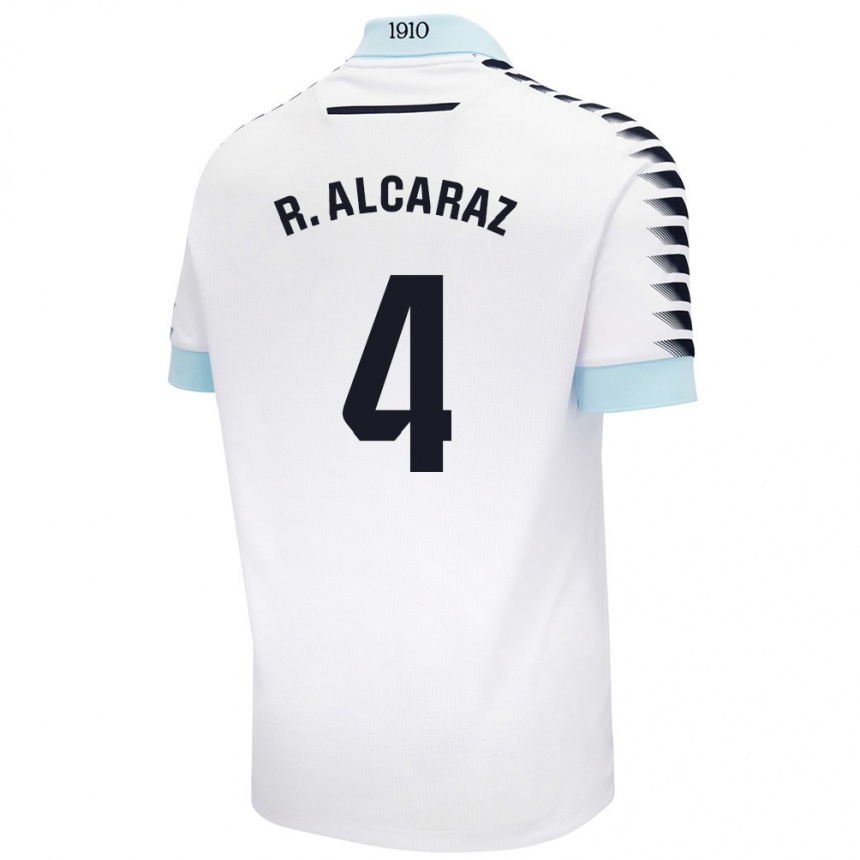 Kids Football Rubén Alcaraz #4 White Blue Away Jersey 2024/25 T-Shirt Uk