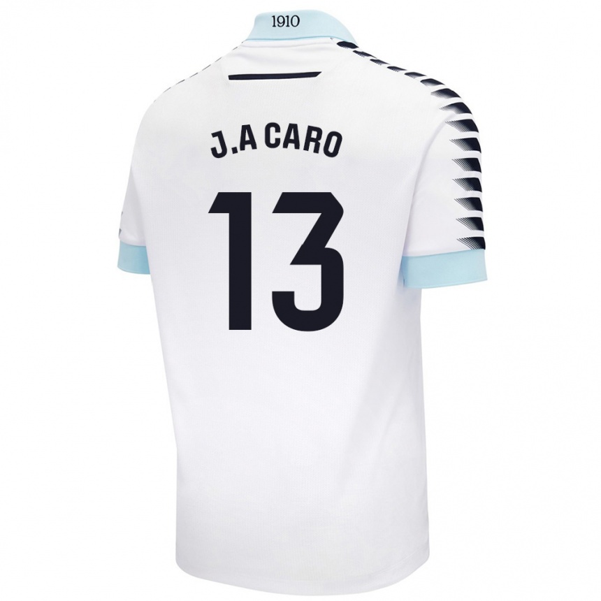 Kids Football José Antonio Caro #13 White Blue Away Jersey 2024/25 T-Shirt Uk