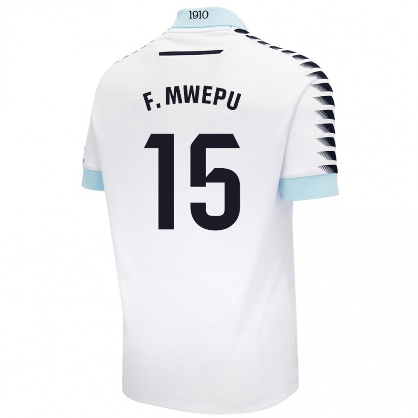 Kids Football Francisco Mwepu #15 White Blue Away Jersey 2024/25 T-Shirt Uk