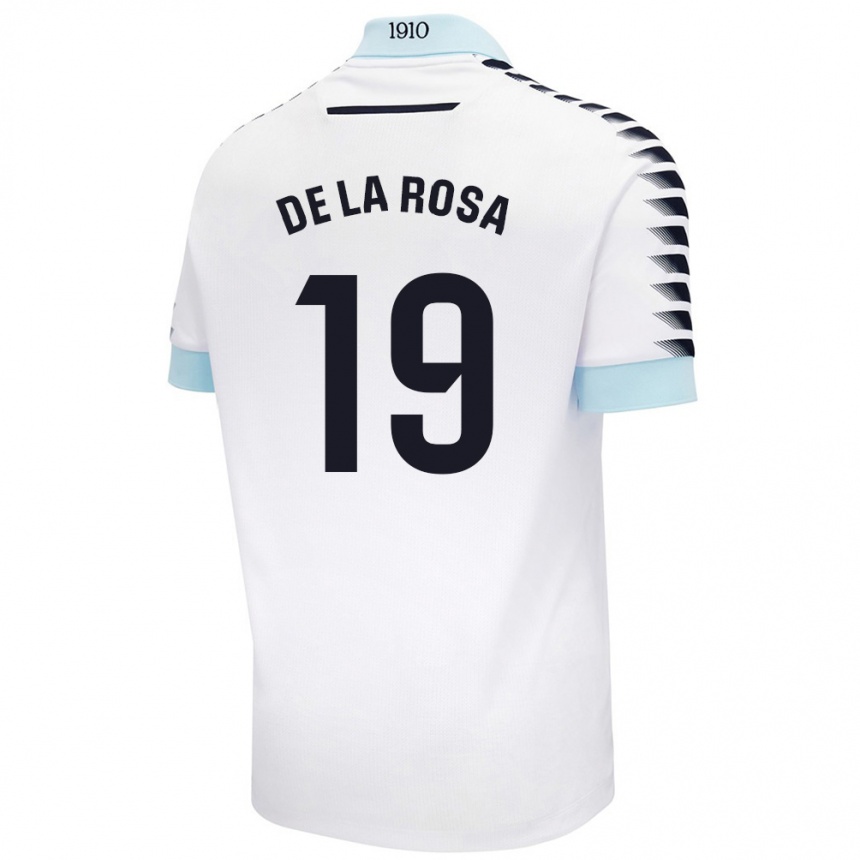 Kids Football José Antonio De La Rosa #19 White Blue Away Jersey 2024/25 T-Shirt Uk