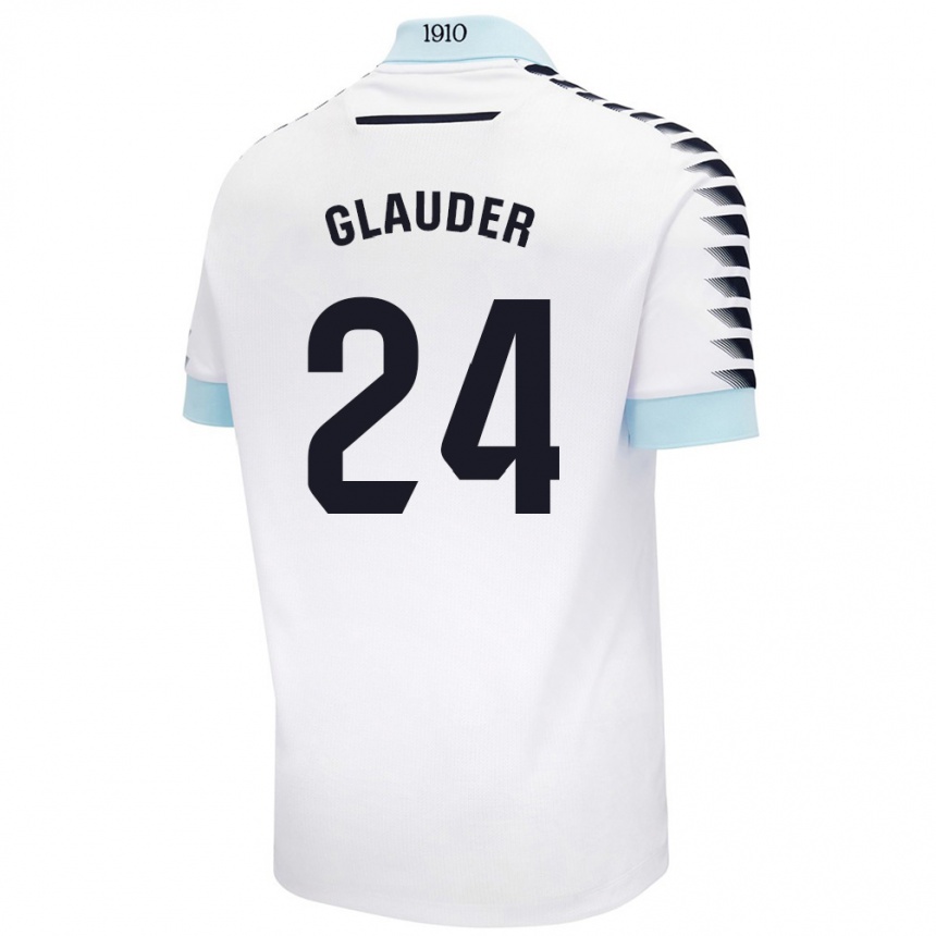 Kids Football Cristian Glauder #24 White Blue Away Jersey 2024/25 T-Shirt Uk