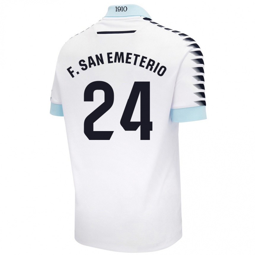 Kids Football Fede San Emeterio #24 White Blue Away Jersey 2024/25 T-Shirt Uk