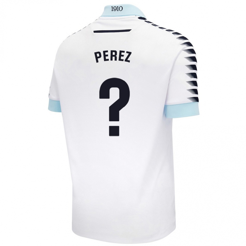 Kids Football Ángel Pérez #0 White Blue Away Jersey 2024/25 T-Shirt Uk