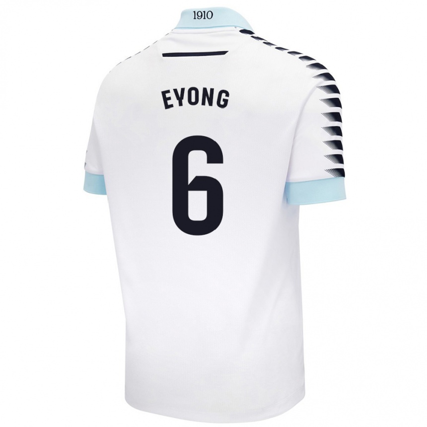 Kids Football Etta Eyong #6 White Blue Away Jersey 2024/25 T-Shirt Uk