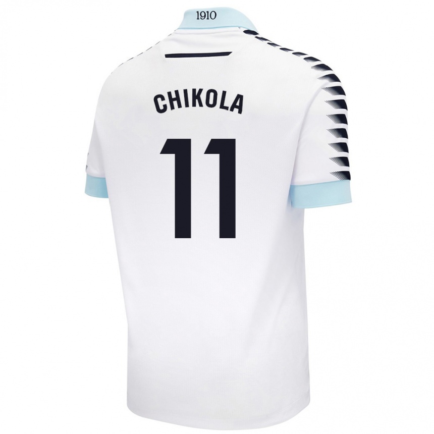 Kids Football Peter Chikola #11 White Blue Away Jersey 2024/25 T-Shirt Uk