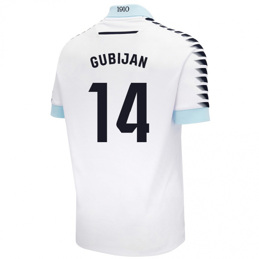 Kids Football Lovro Gubijan #14 White Blue Away Jersey 2024/25 T-Shirt Uk