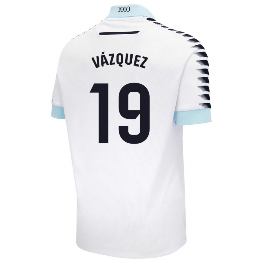 Kids Football Borja Vázquez #19 White Blue Away Jersey 2024/25 T-Shirt Uk