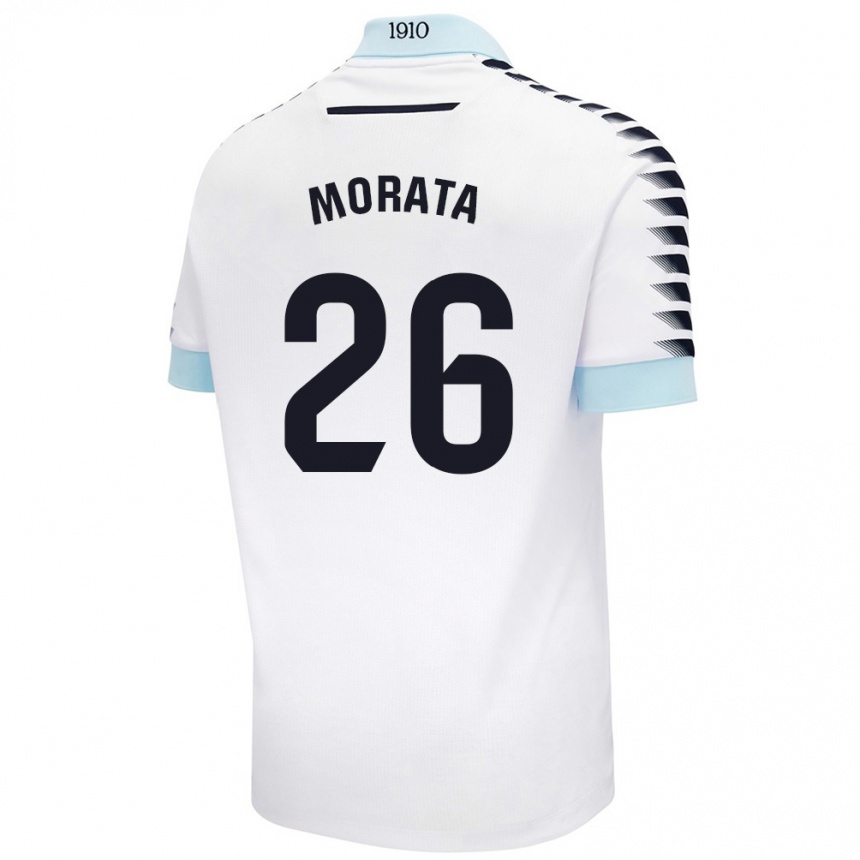 Kids Football Álex Morata #26 White Blue Away Jersey 2024/25 T-Shirt Uk