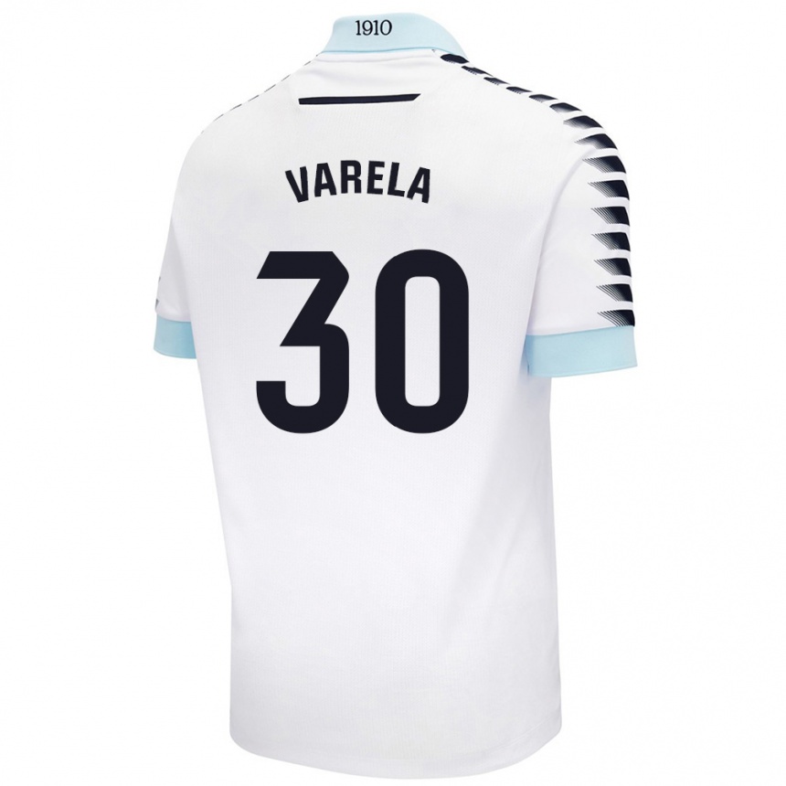 Kids Football Brandon Varela #30 White Blue Away Jersey 2024/25 T-Shirt Uk