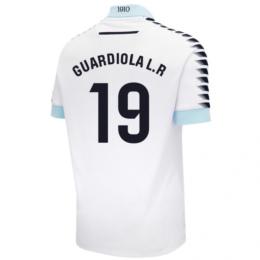 Kids Football Sergi Guardiola #19 White Blue Away Jersey 2024/25 T-Shirt Uk